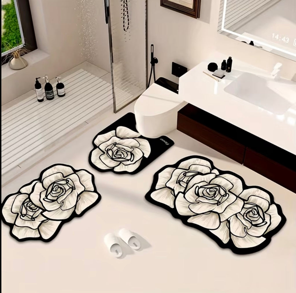 Advanced Elegant Flower-shaped Bathroom Anti-slip Mat Set