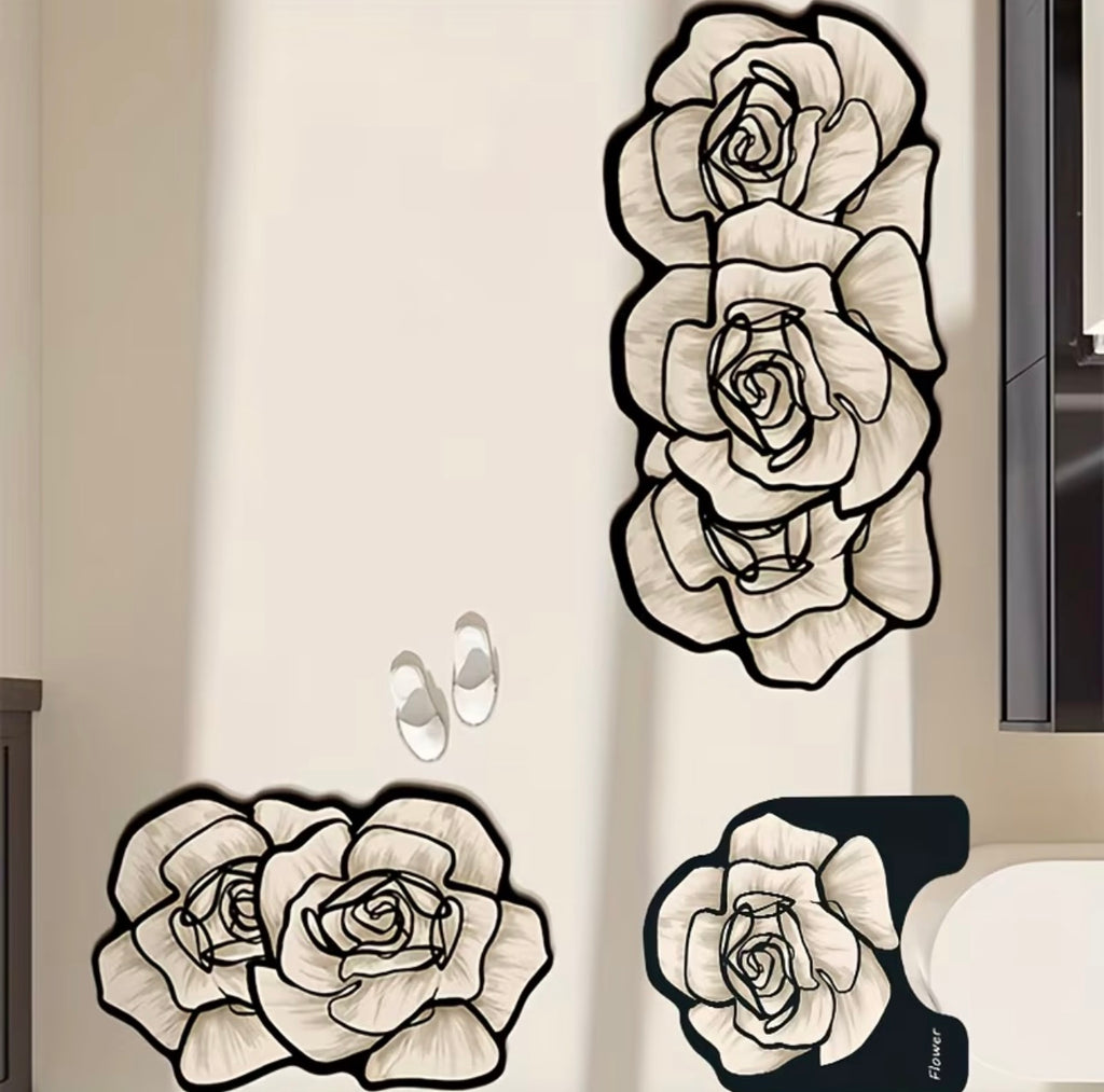 Advanced Elegant Flower-shaped Bathroom Anti-slip Mat Set
